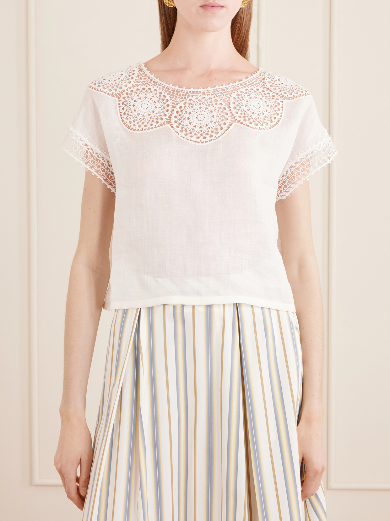 Caila Crochet-Trimmed Ramie Top
