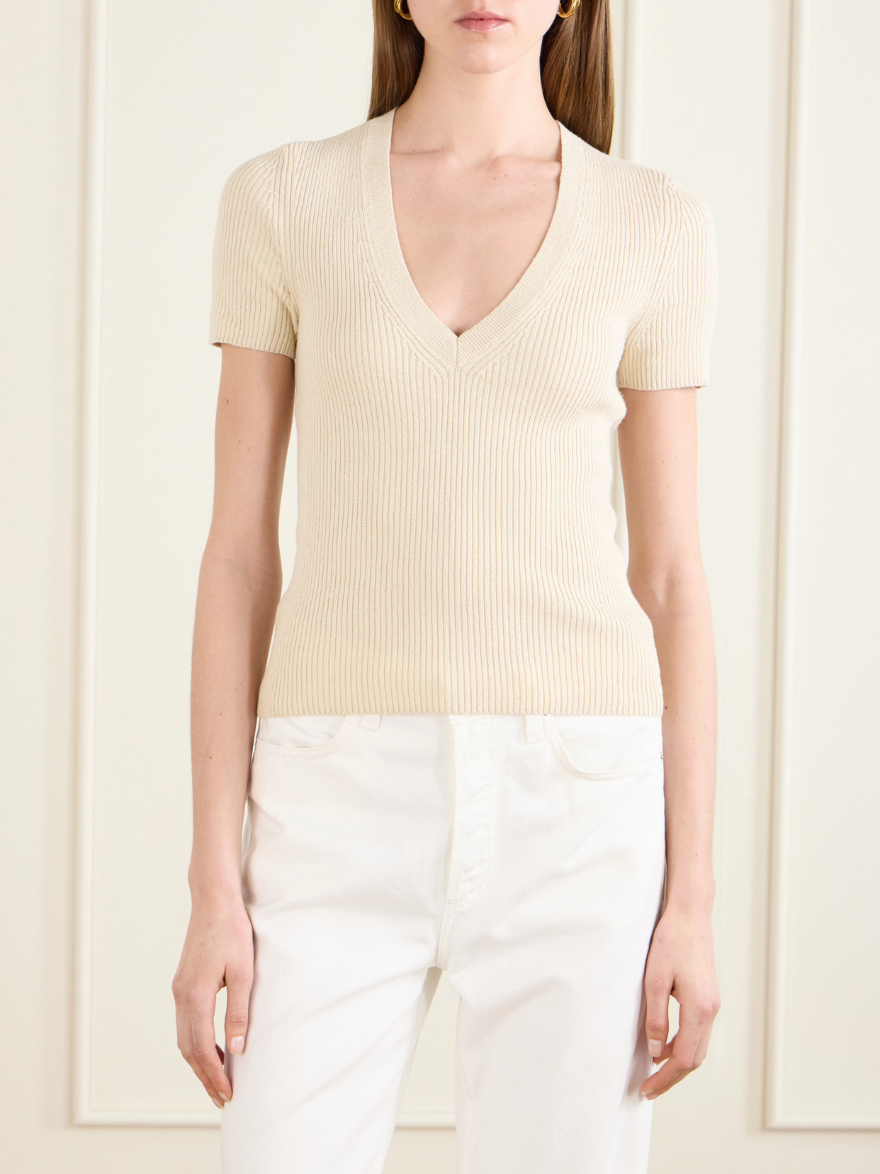 Ribbed-Knit Cotton And Silk-Blend T-Shirt