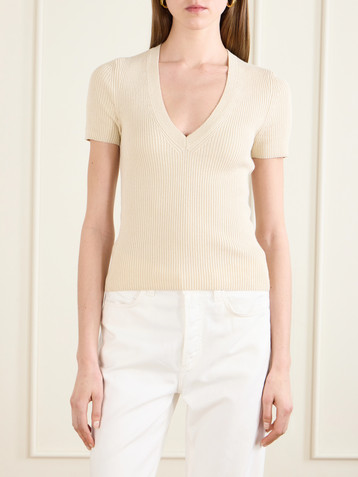 Nili Lotan Ribbed-knit cotton and silk-blend T-shirt