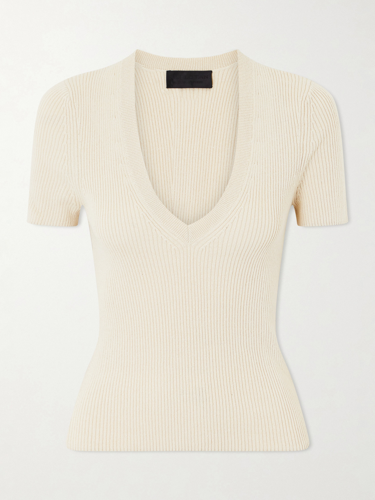 Nili Lotan Ribbed-knit Cotton And Silk-blend Sweater In Neutral