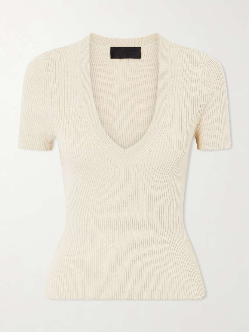 Nili Lotan Ribbed-knit Cotton And Silk-blend T-shirt
