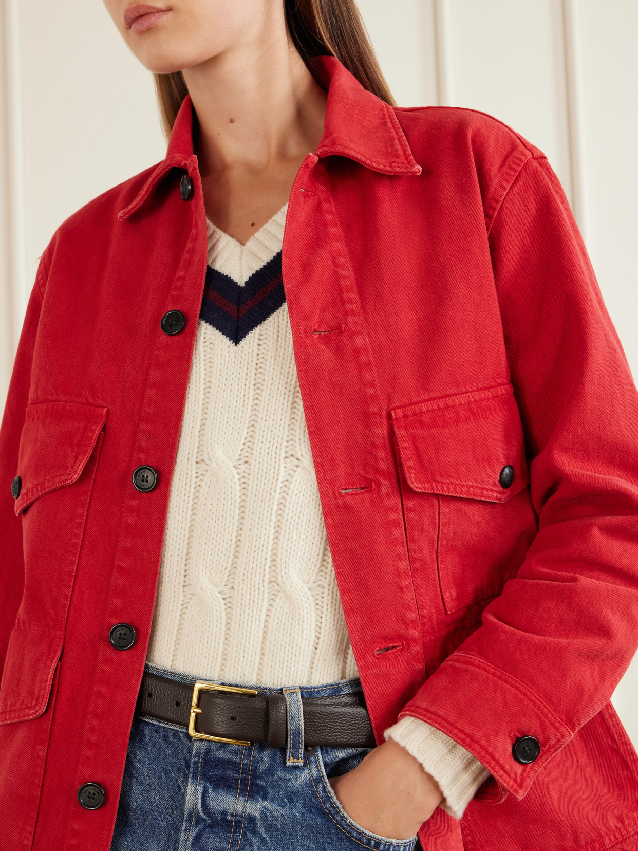 Nili Lotan Leroy Cotton Twill Utility Jacket In Red