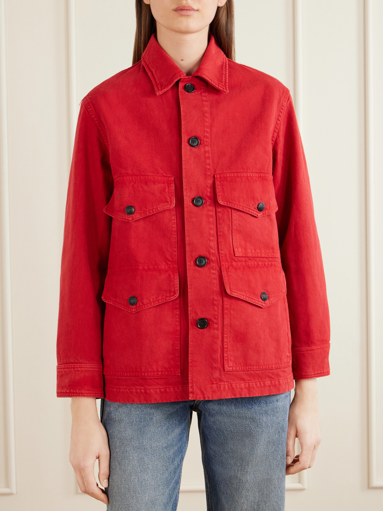 Nili Lotan Leroy Cotton Twill Utility Jacket In Red