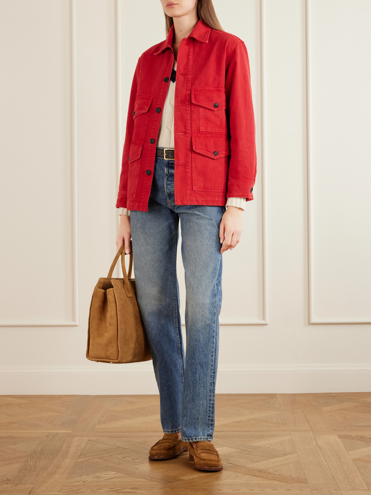 Nili Lotan Leroy Cotton Twill Utility Jacket In Red