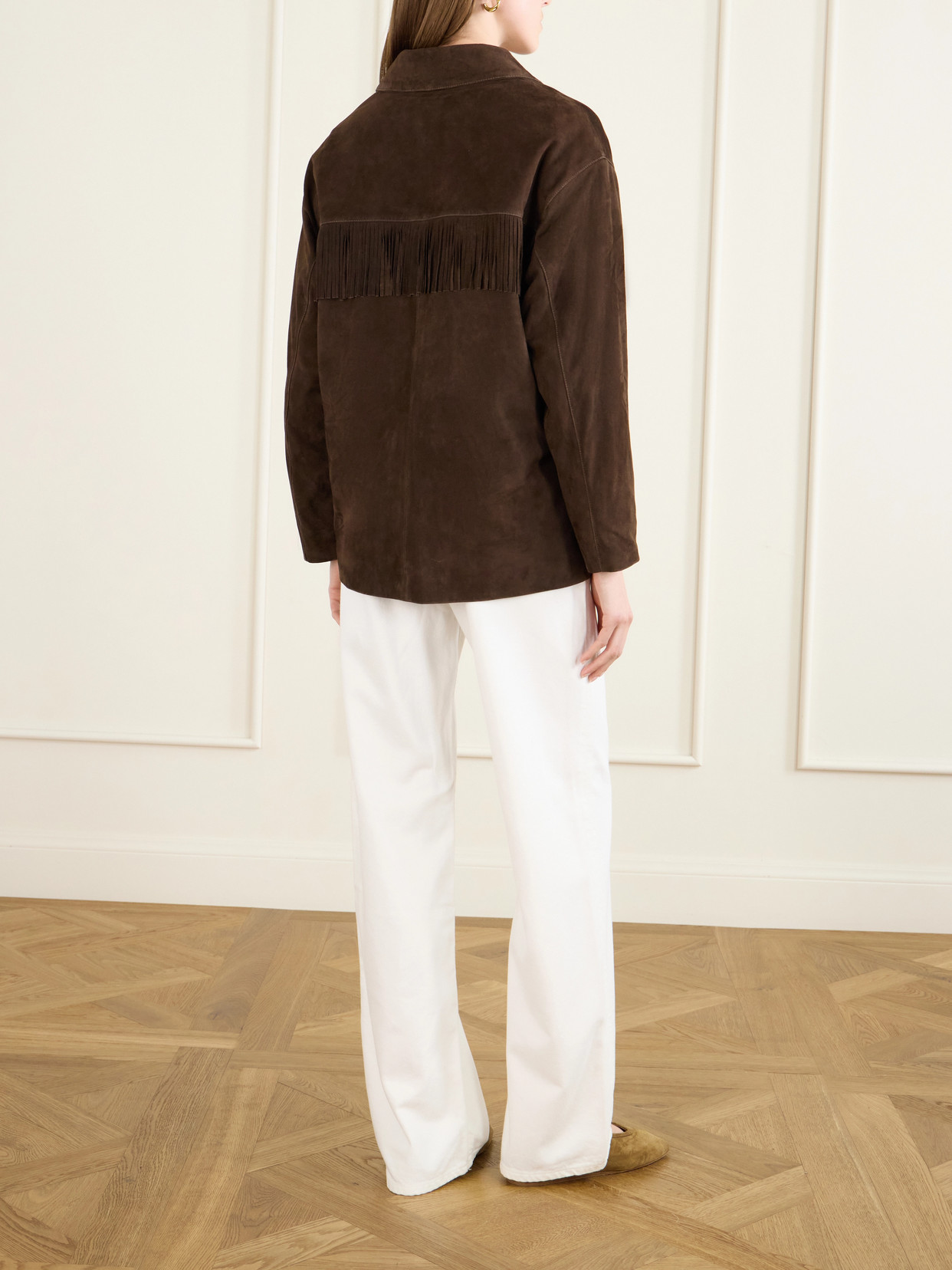 Nili Lotan Foudre Fringe-trimmed Suede Jacket In Burgundy