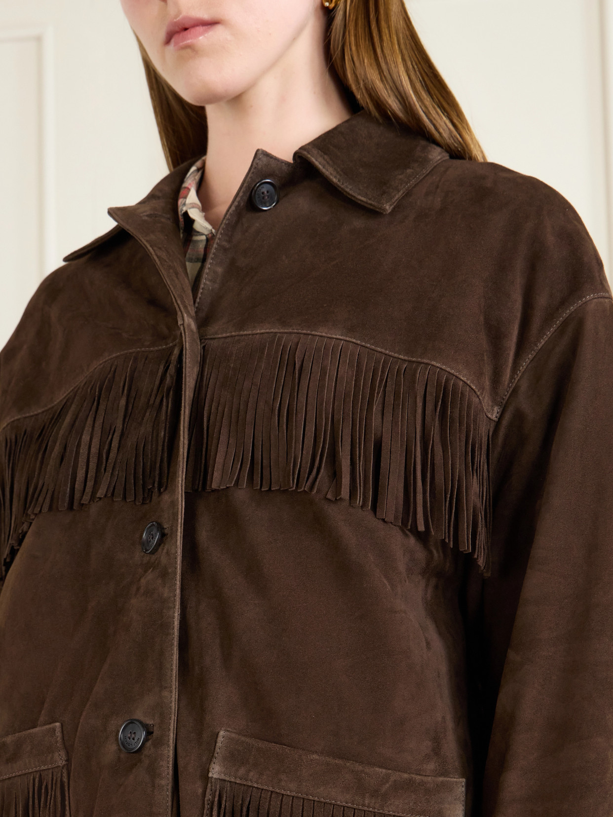 Nili Lotan Foudre Fringe-trimmed Suede Jacket In Burgundy