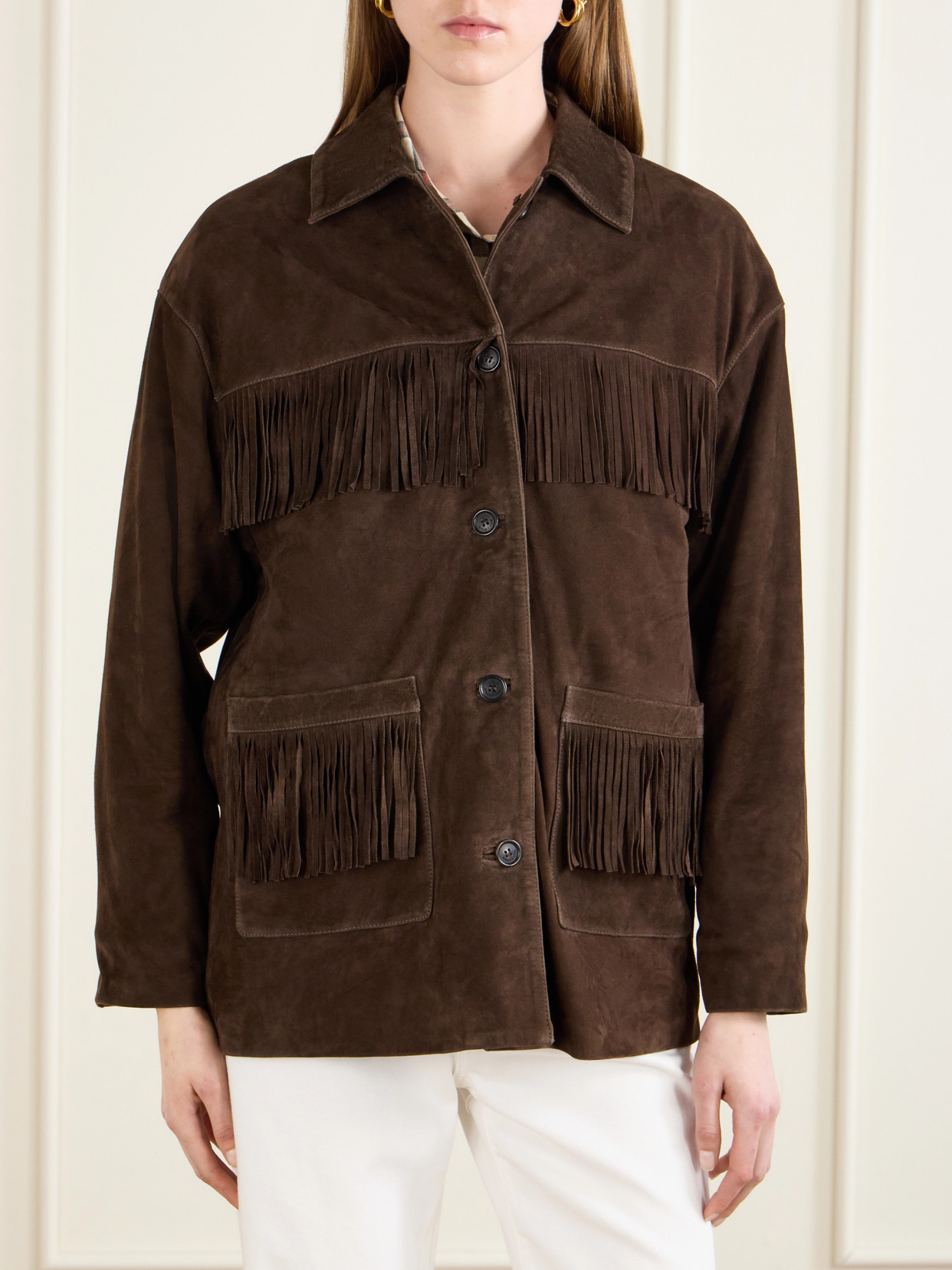 Nili Lotan Foudre Fringe-trimmed Suede Jacket In Burgundy