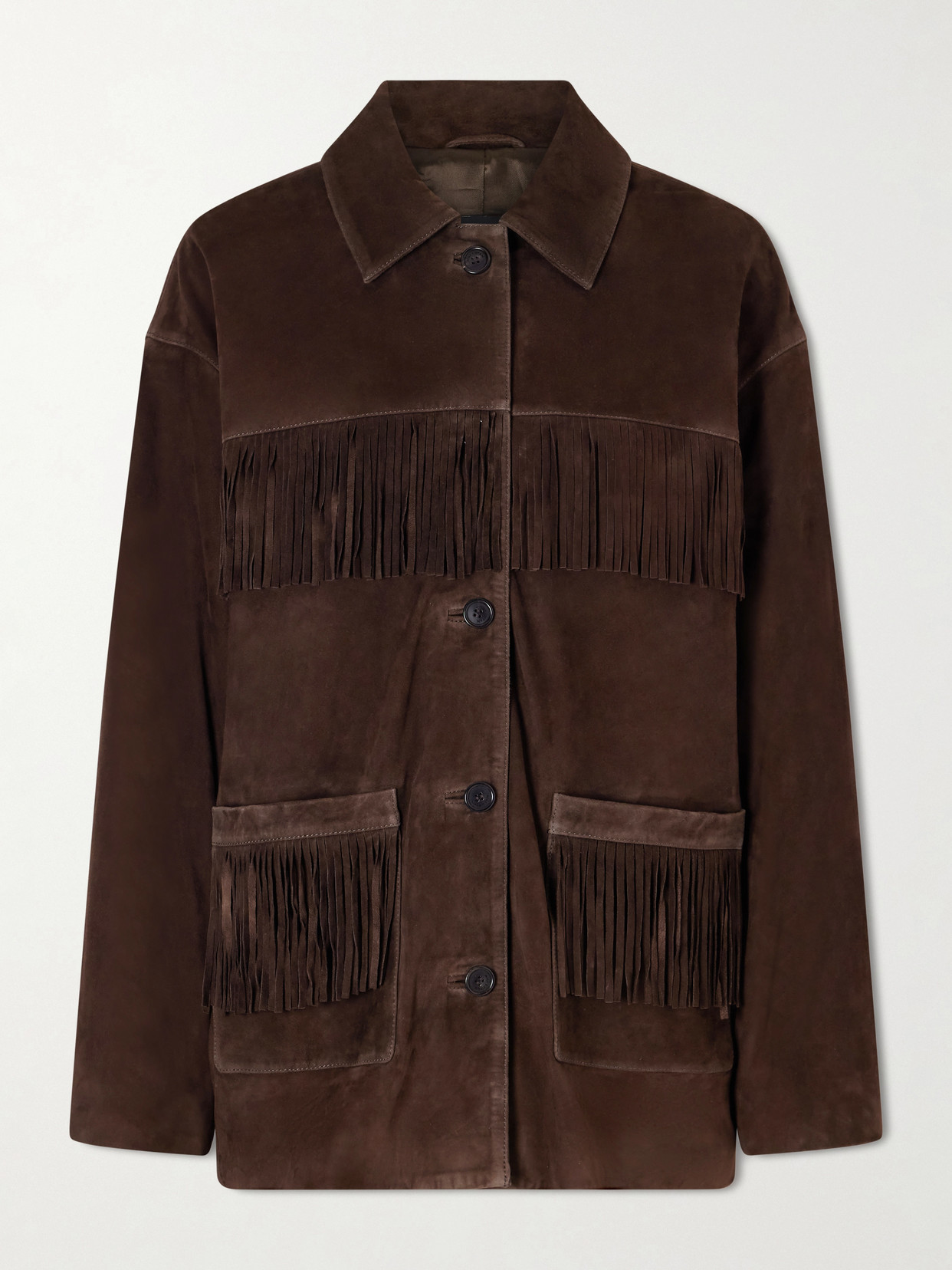 Nili Lotan Foudre Fringe-trimmed Suede Jacket In Burgundy