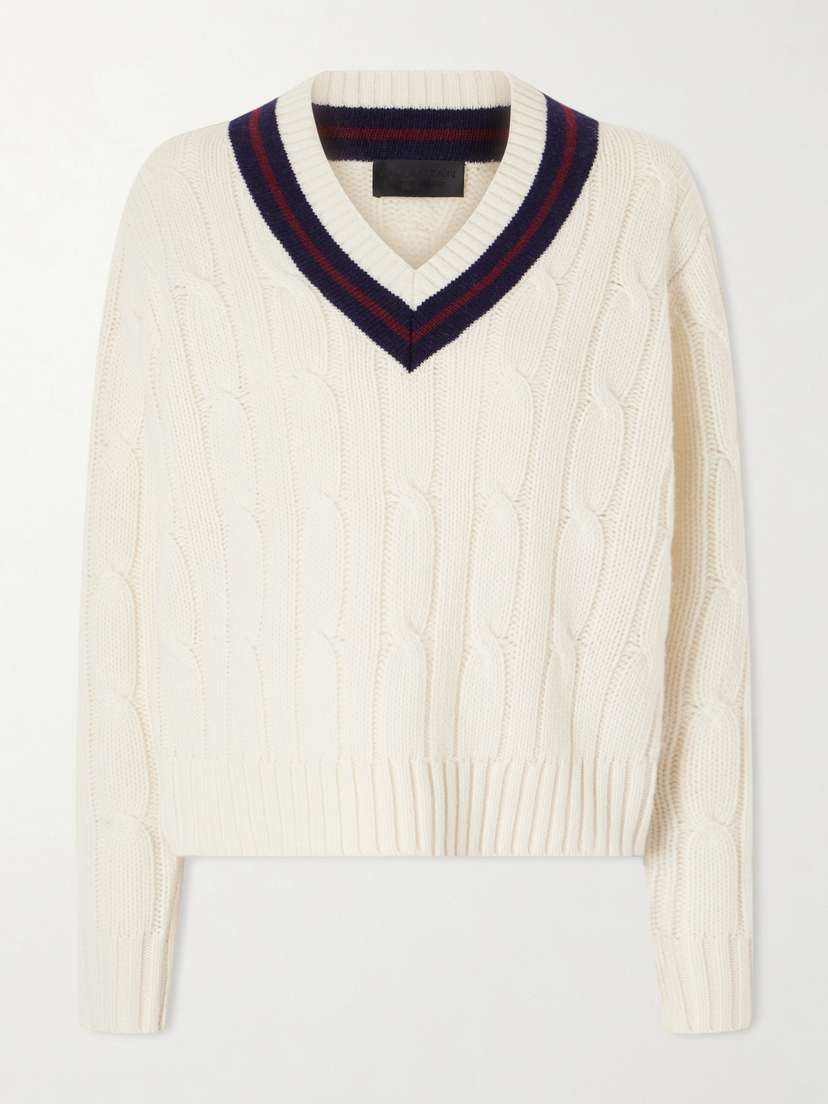 Nili Lotan Fabiana Striped Cable-knit Wool Sweater