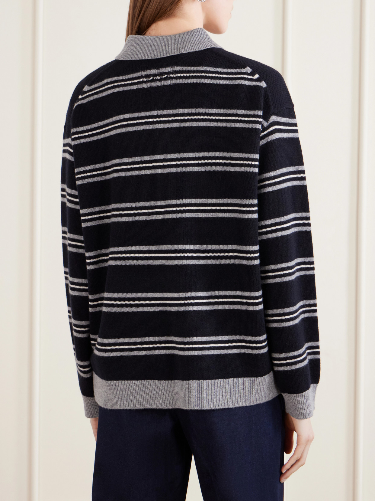 Nili Lotan Galvez Striped Cashmere Polo Sweater In Black