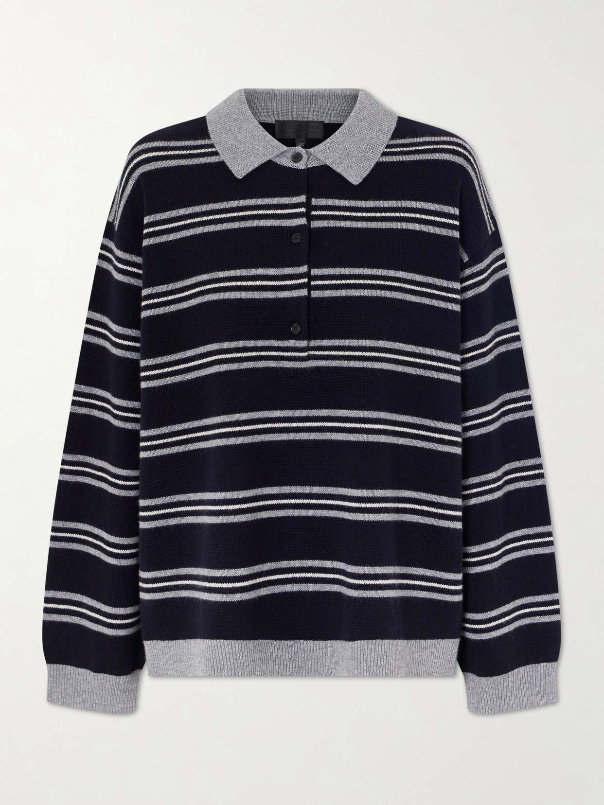 Nili Lotan Galvez Striped Cashmere Polo Sweater In Black