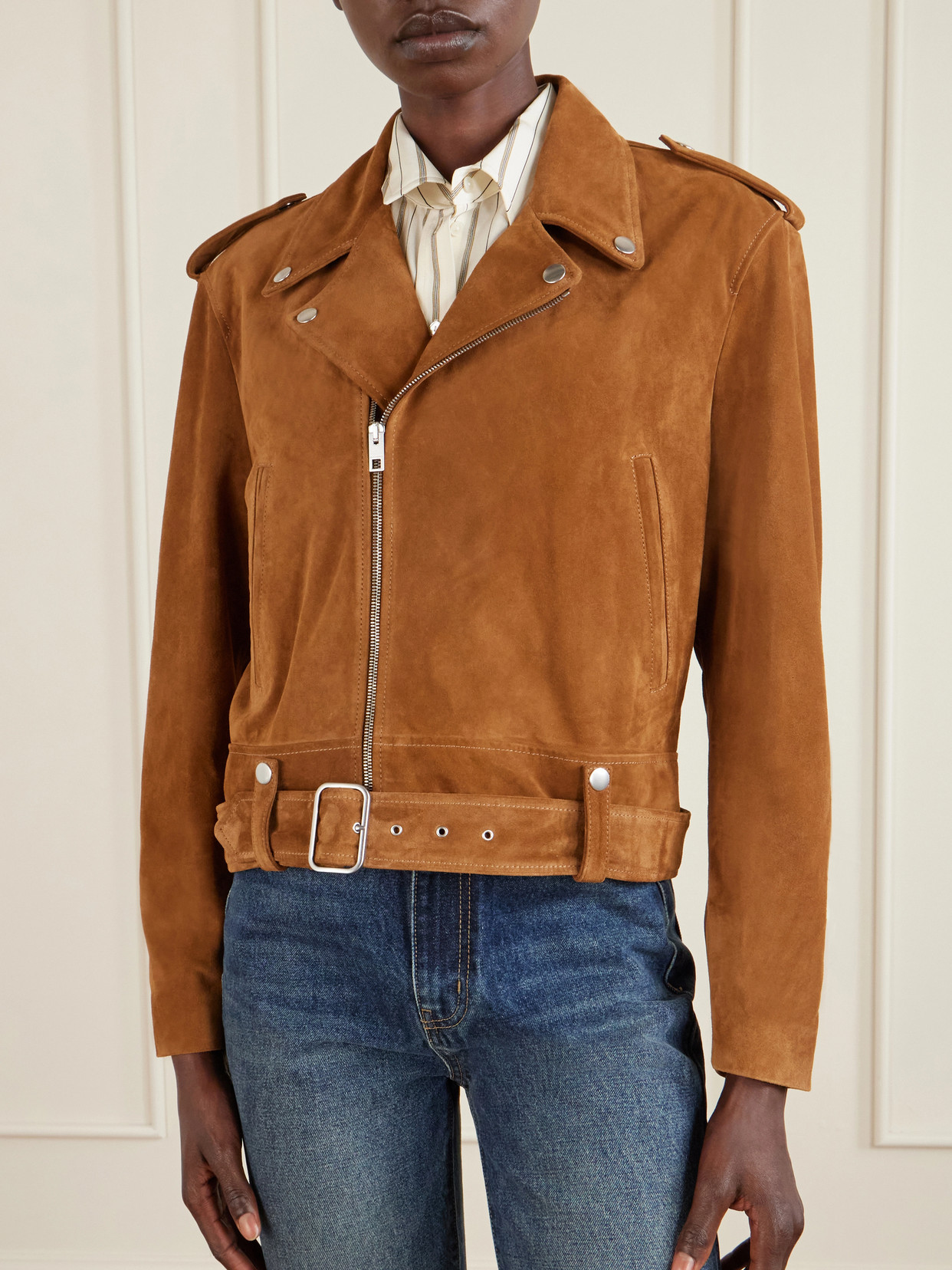 Nili Lotan Evel Zipper Motorcycle Jacket In Brown