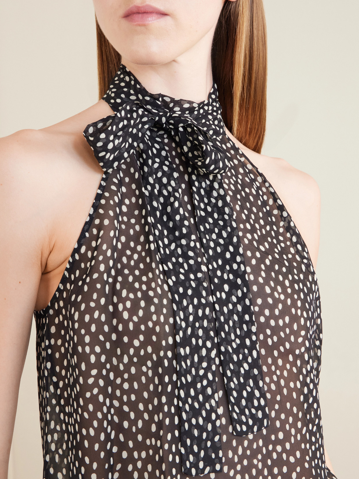 Alla Halterneck Polka-Dot Silk-Chiffon Blouse