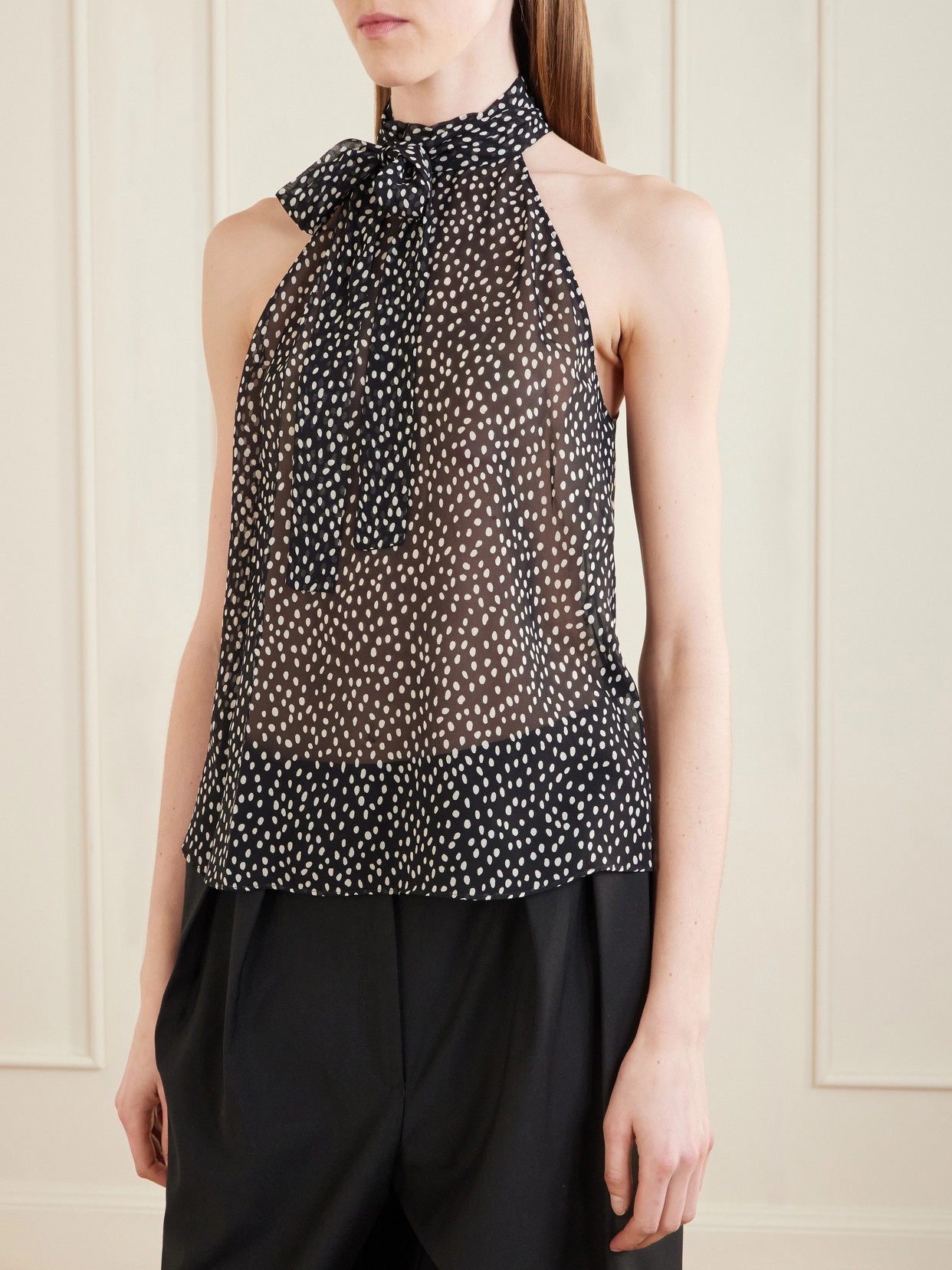 Alla Halterneck Polka-Dot Silk-Chiffon Blouse