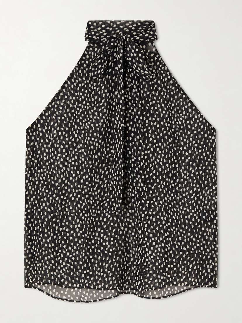 Nili Lotan Alla Halterneck Polka-dot Silk-chiffon Blouse
