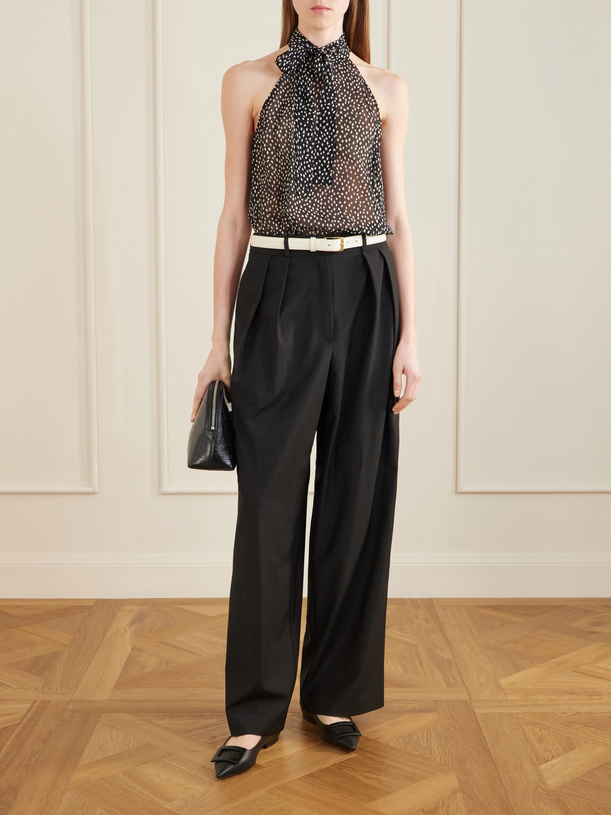 Alla Halterneck Polka-Dot Silk-Chiffon Blouse
