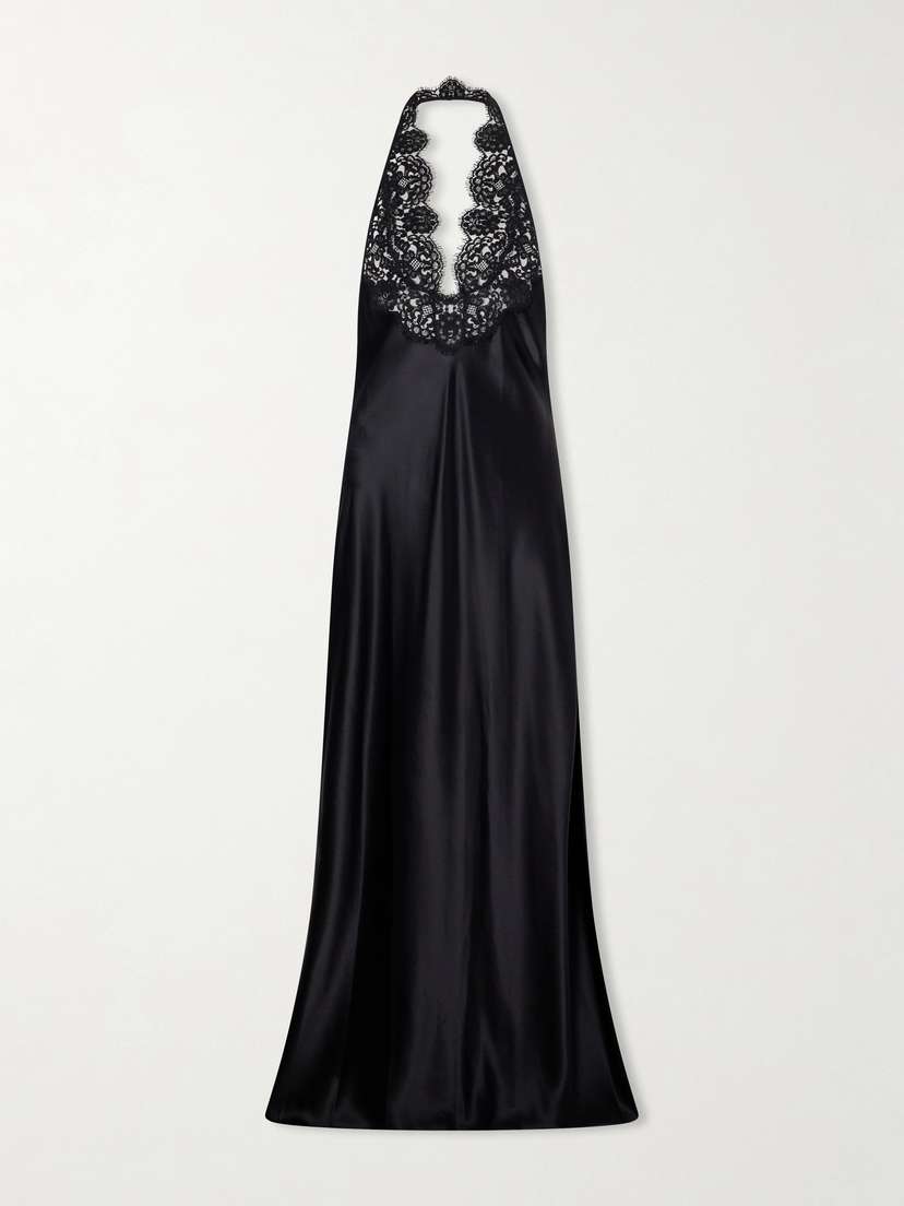Nili Lotan Noemie Lace-trimmed Silk-satin Halterneck Midi Dress