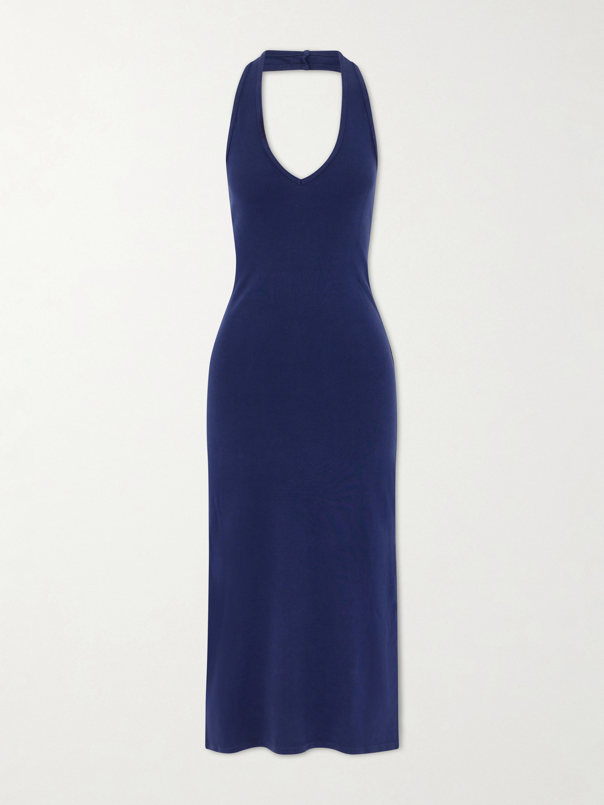 Nili Lotan Stevie Halter-neck Cotton-jersey Midi Dress In Blue