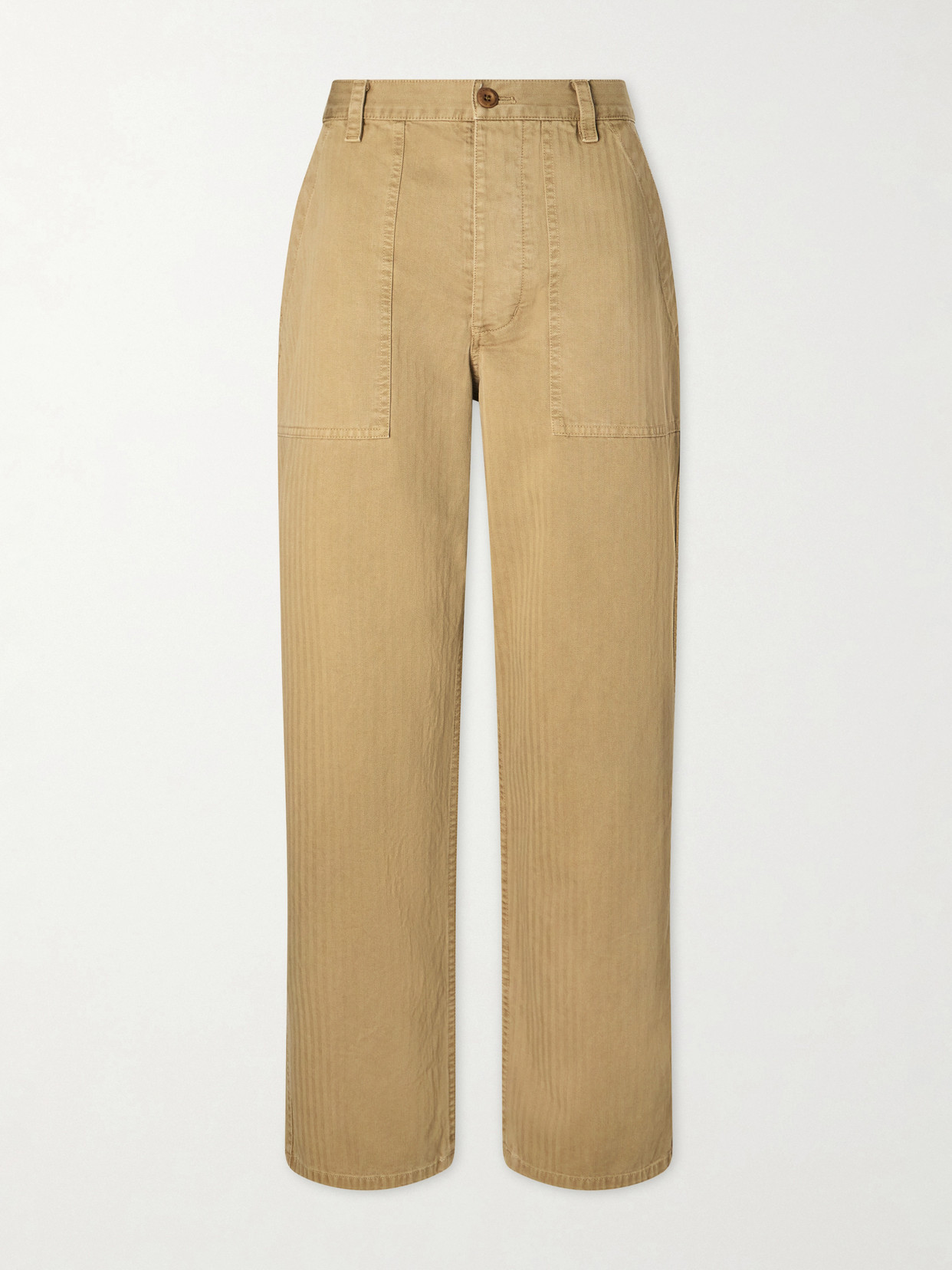 Nili Lotan Earl Herringbone Cotton Straight-leg Pants In Brown
