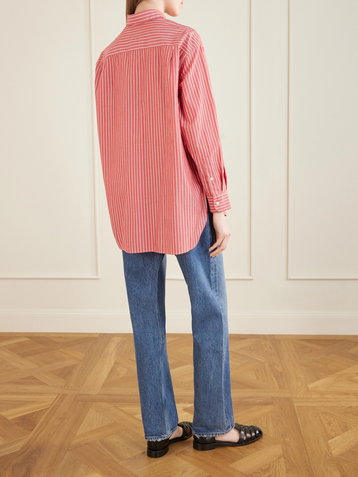 Nili Lotan Women's Yorke Striped Cotton Shirt Red And White Stripe, S
