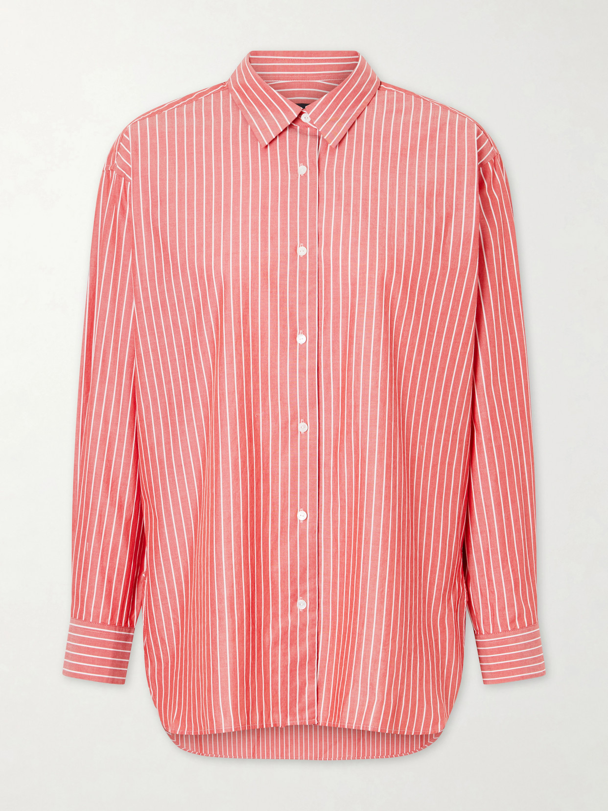 Nili Lotan Women's Yorke Striped Cotton Shirt Red And White Stripe, S