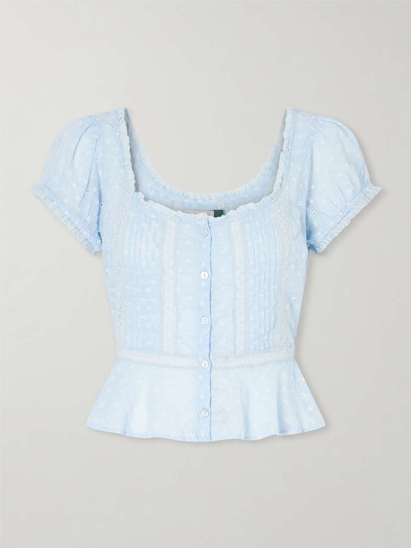 Rixo Sandi Cropped Broderie Anglaise Cotton Blouse