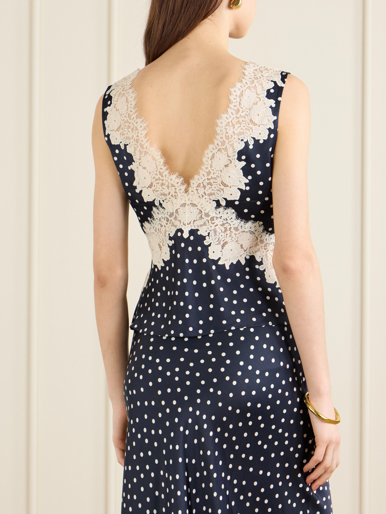 Emmie Lace-Trimmed Polka-Dot Top
