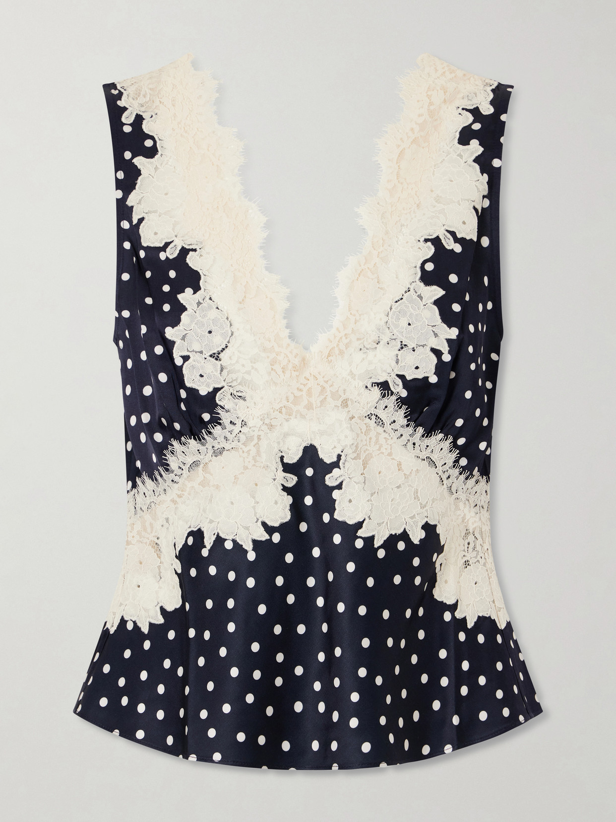 Rixo London Emmie Lace-trimmed Polka-dot Satin Top In Black