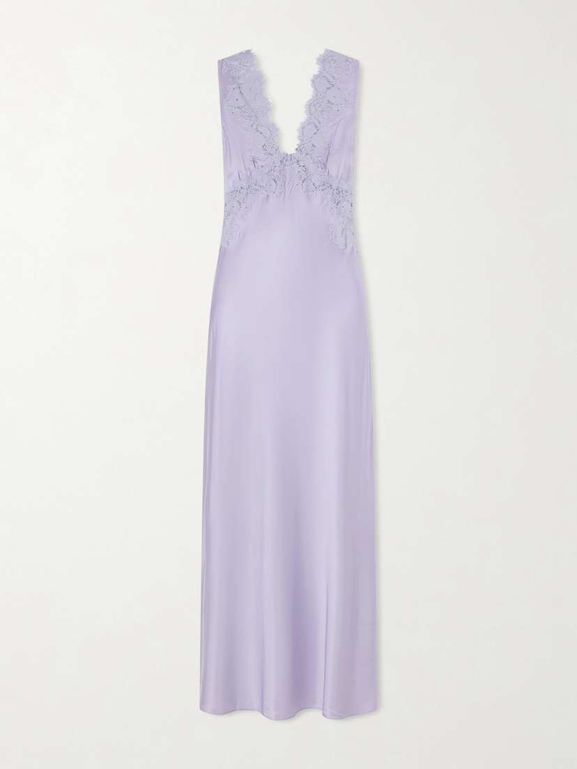 Rixo Lysandra Lace-trimmed Satin Maxi Dress