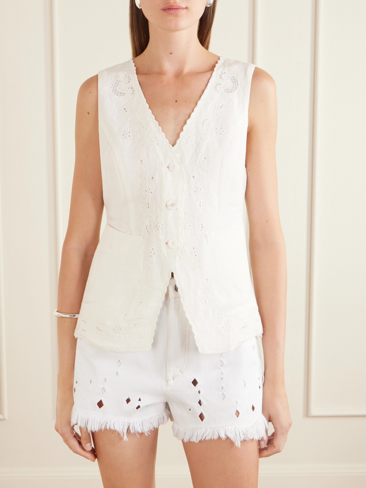 Jesse Broderie Anglaise Linen-Blend Top