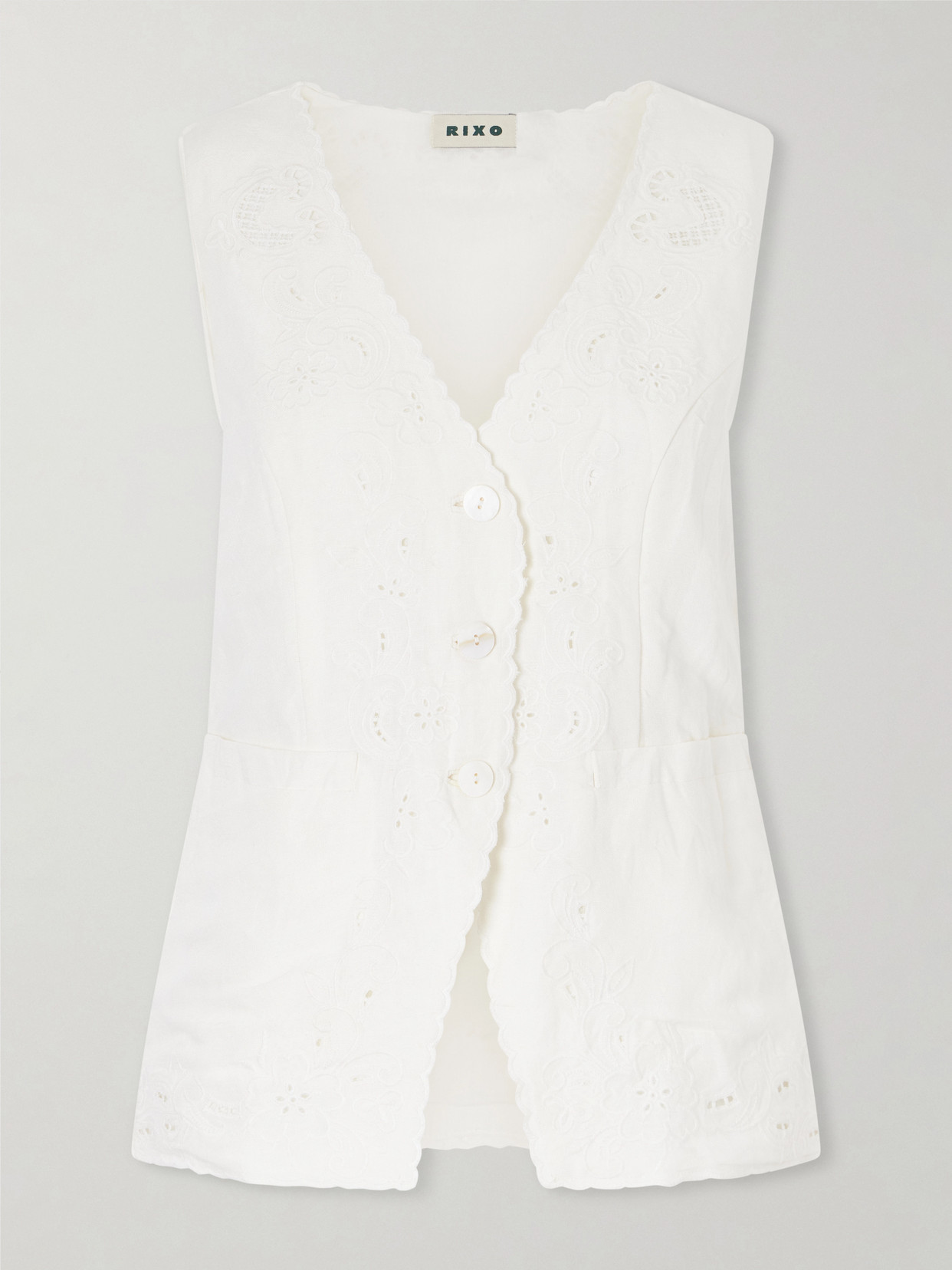 RIXO - Jesse Broderie Anglaise Linen-blend Top - White