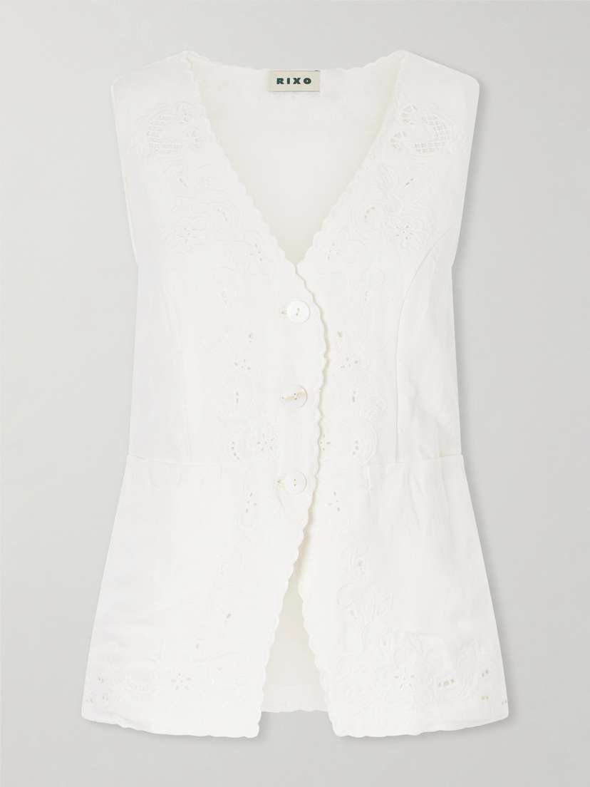 Rixo Jesse Broderie Anglaise Linen-blend Top