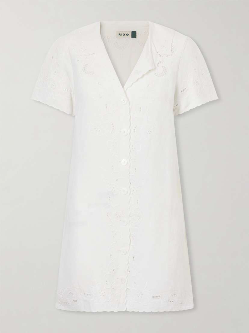 Rixo Zayanna Broderie Anglaise Linen-blend Mini Dress