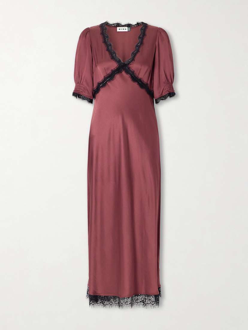 Rixo Annina Lace-trimmed Satin Midi Dress