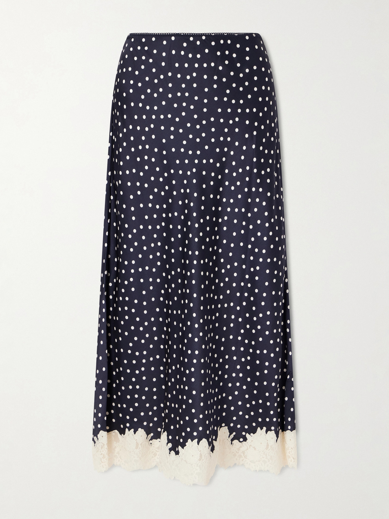 Rixo London Matilde Lace-trimmed Polka-dot Satin Midi Skirt In Black