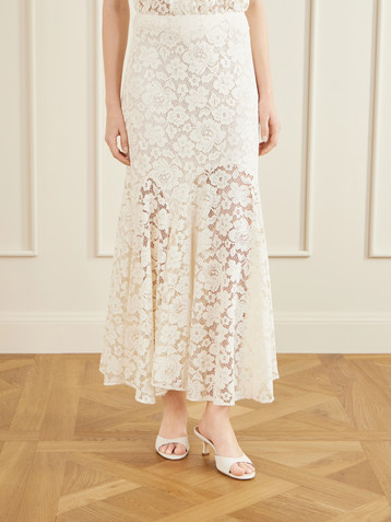 RIXO Jade pleated lace midi skirt