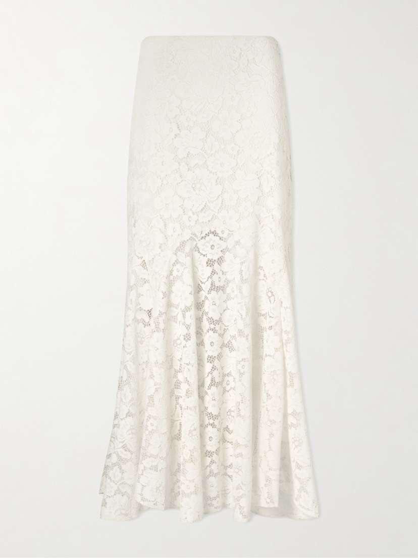 Rixo Jade Pleated Lace Midi Skirt