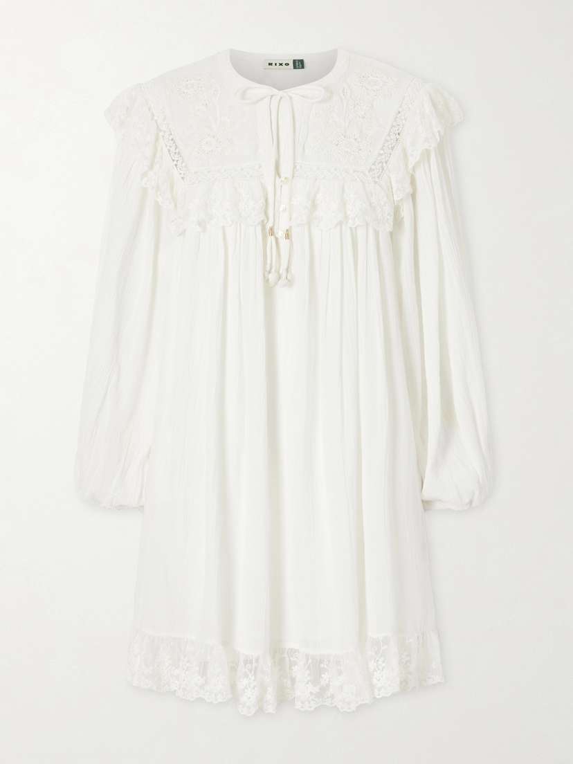 Rixo Inez Floral-embroidered Lace-trimmed Cotton Mini Dress