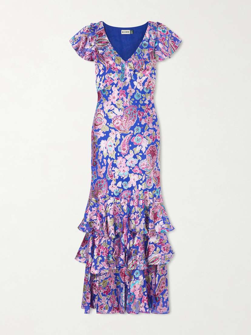 Rixo Amelle Tiered Floral-print Devoré Maxi Dress