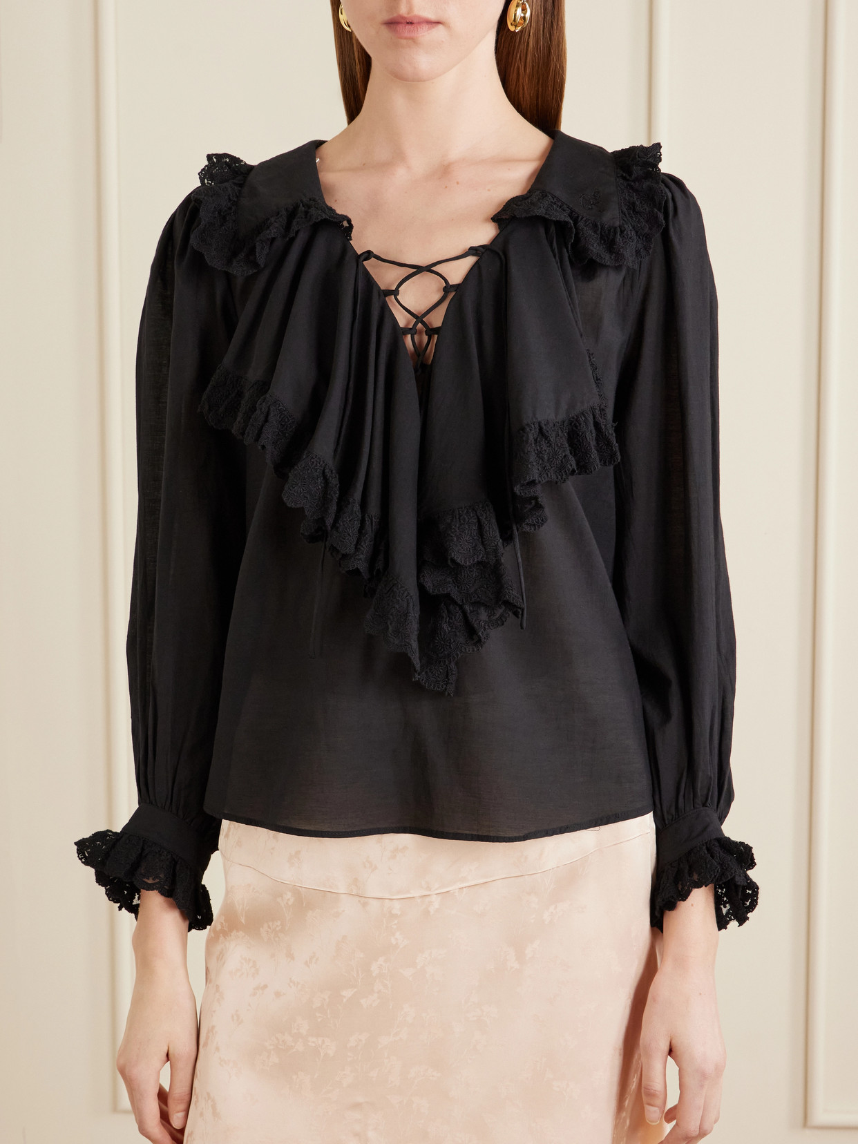 Milia Shirred Cotton-Blend Blouse
