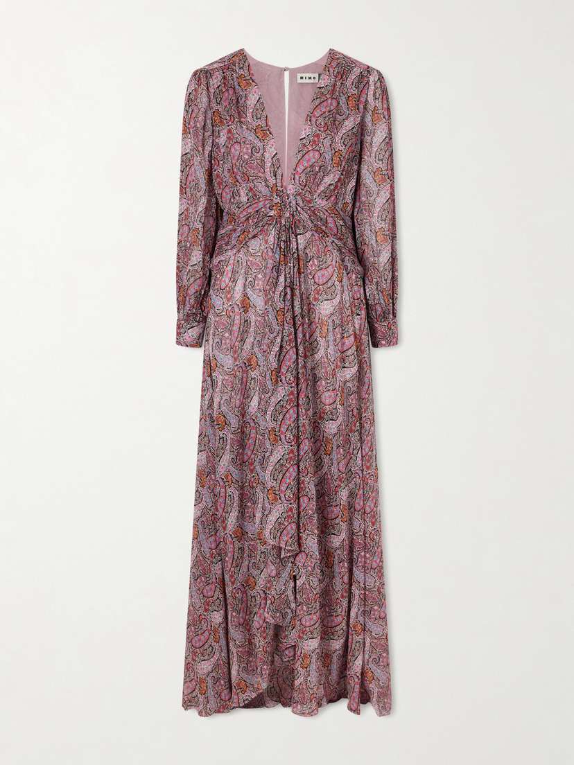 Rixo Meera Gathered Paisley-print Chiffon Maxi Dress