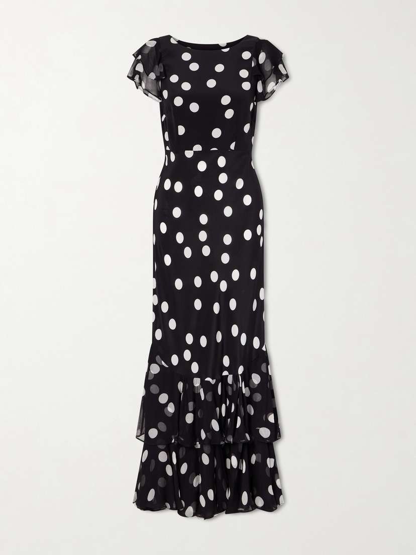 Rixo Ordinia Polka-dot Crepon-trimmed Silk-satin Midi Dress
