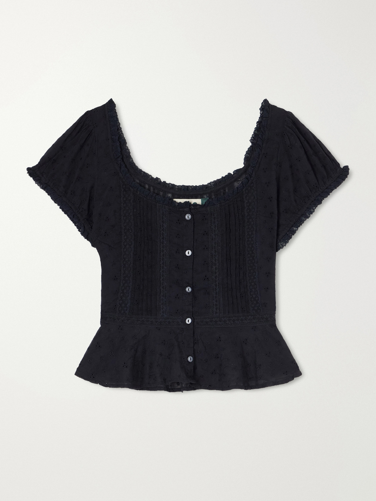 Rixo London Sandi Cropped Broderie Anglaise Cotton Blouse In Black