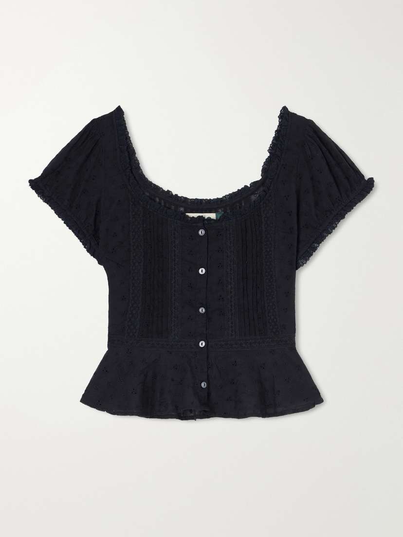Rixo Sandi Cropped Broderie Anglaise Cotton Blouse