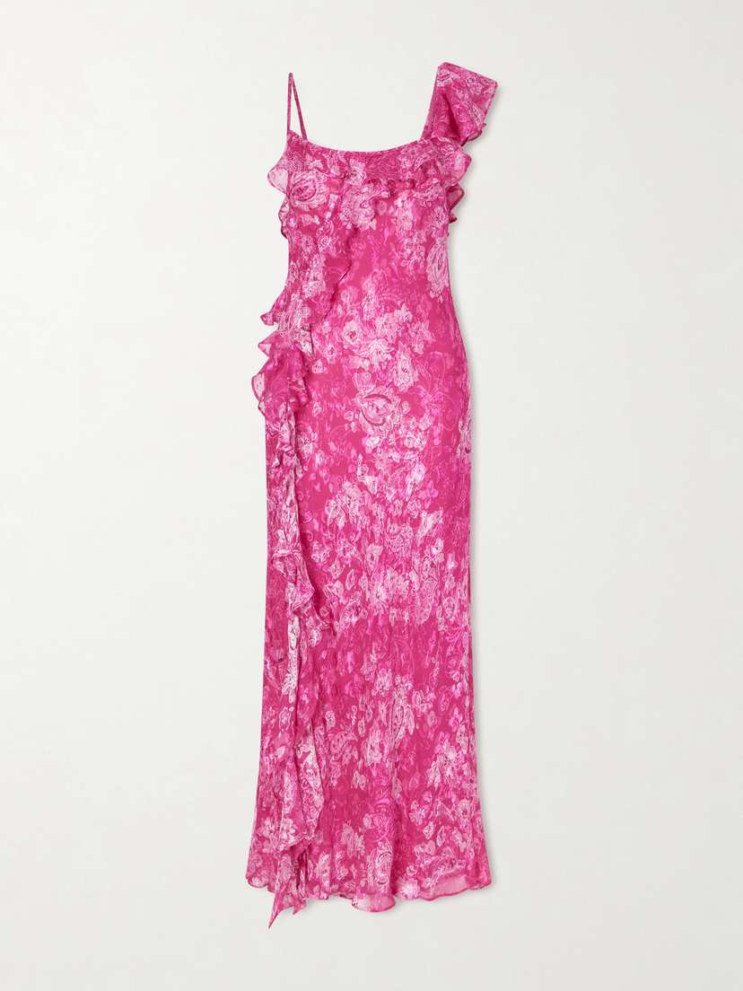 Rixo Ester Ruffled Floral-print Silk-blend Devoré Midi Dress