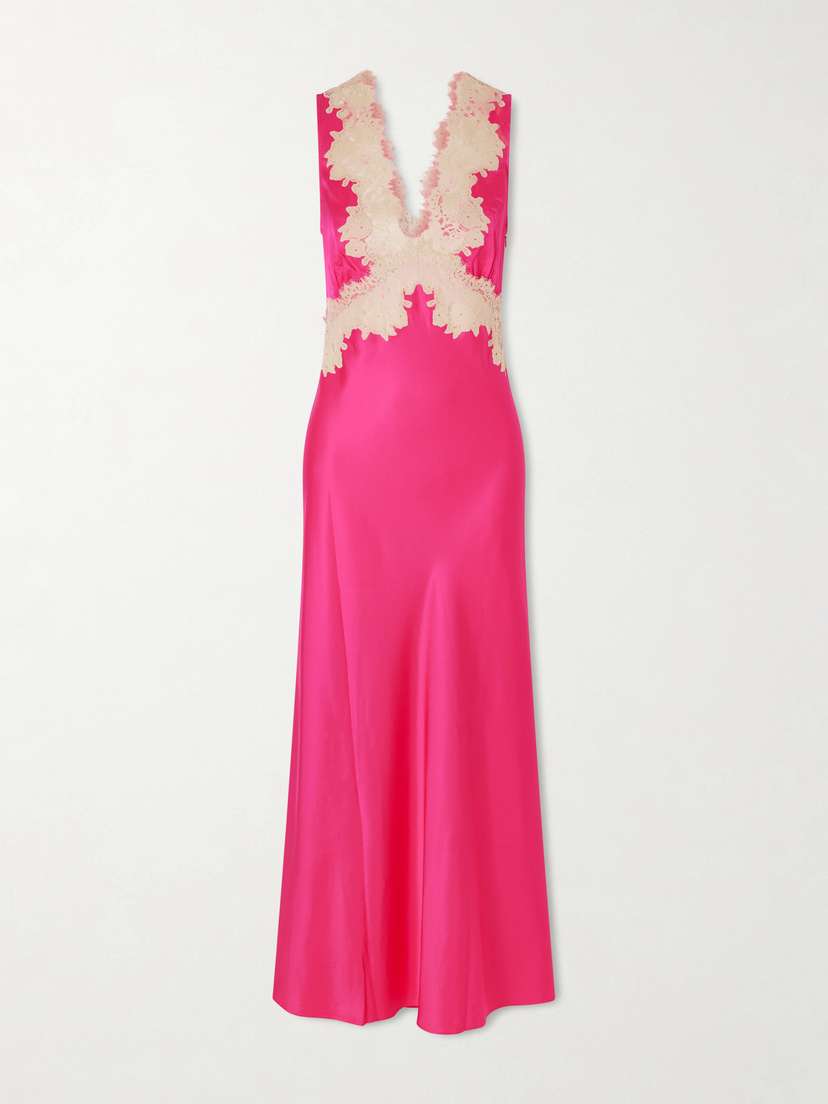 Rixo Lysandra Lace-trimmed Satin Midi Dress