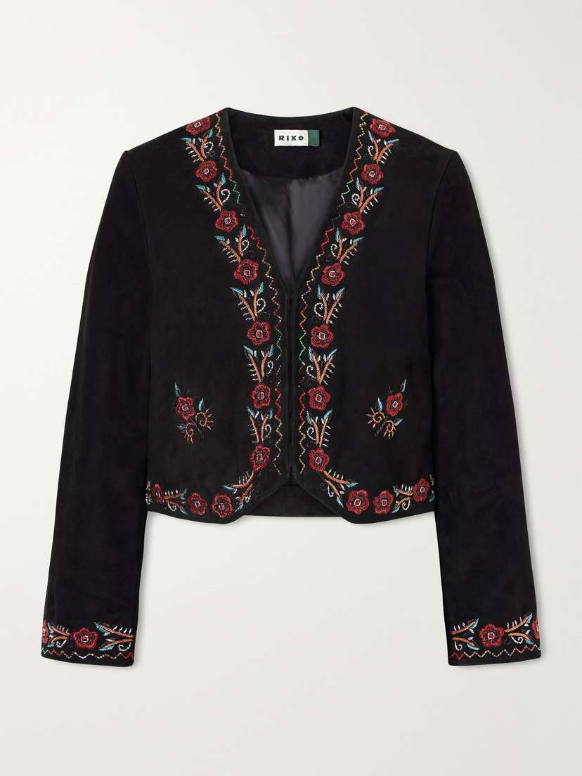 Rixo Oliwia Embellished Suede Evening Jacket
