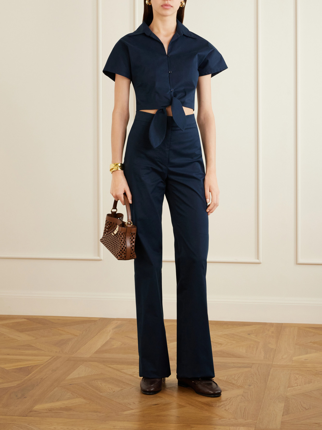 Tilda Cropped Tie-Front Cotton-Blend Shirt