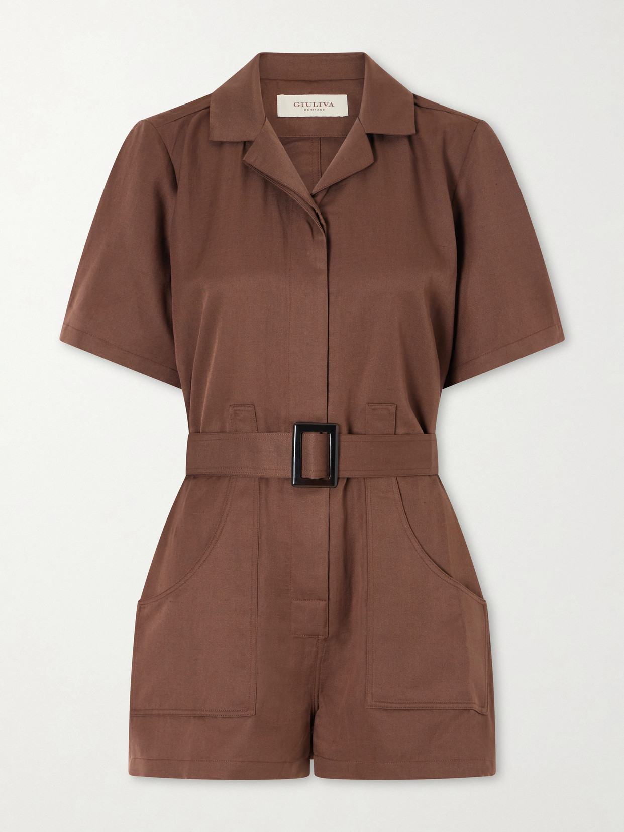 Giuliva Heritage Sienna Belted Silk And Linen-blend Playsuit In Multi