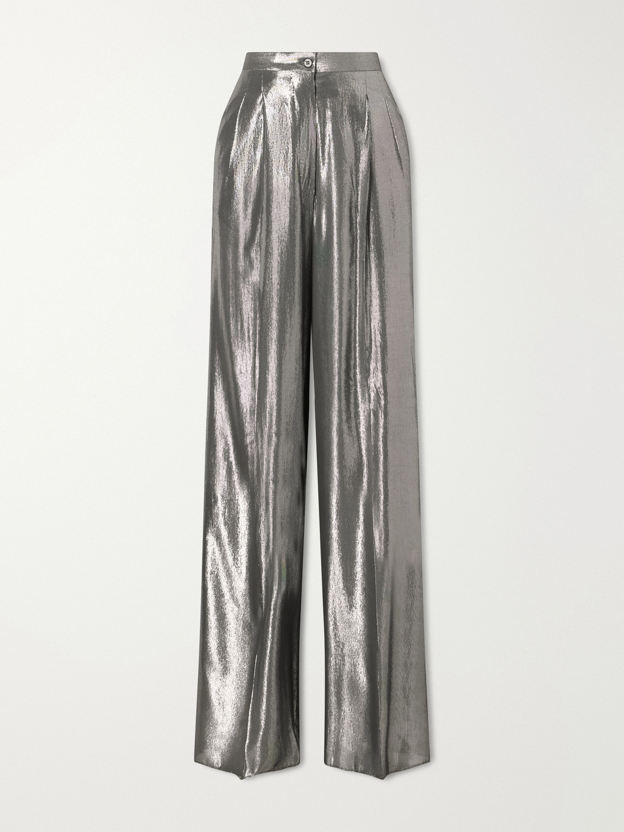 Giuliva Heritage The Elsa Pleated Lamé Wide-leg Trousers In Silver